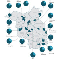 Karte der Regionalen Wachstumskerne über Arbeitsplatzdichte und sozialversicherungspflichtig Beschäftigte